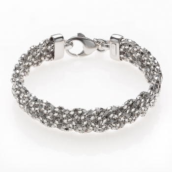 Silver bracelet with popcorn chain braided rhodium plated  - Thumb